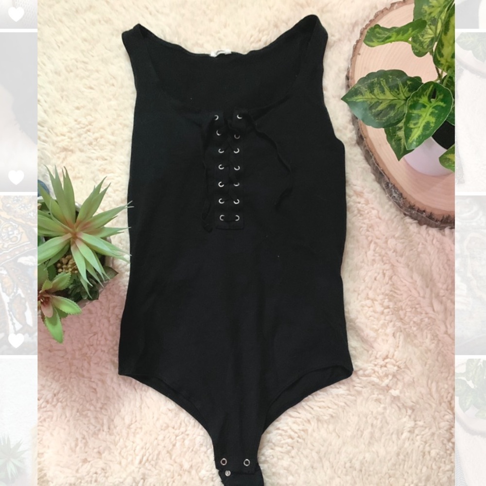 Garage Black Lace Up Bodysuit